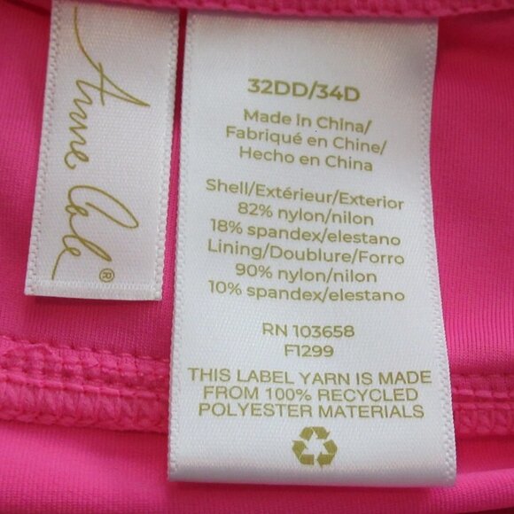 Anne Cole Women's Ruched Underwire Tankini Top Swimsuit, Pink Punch, 32DD / 34D - Picture 5 of 5